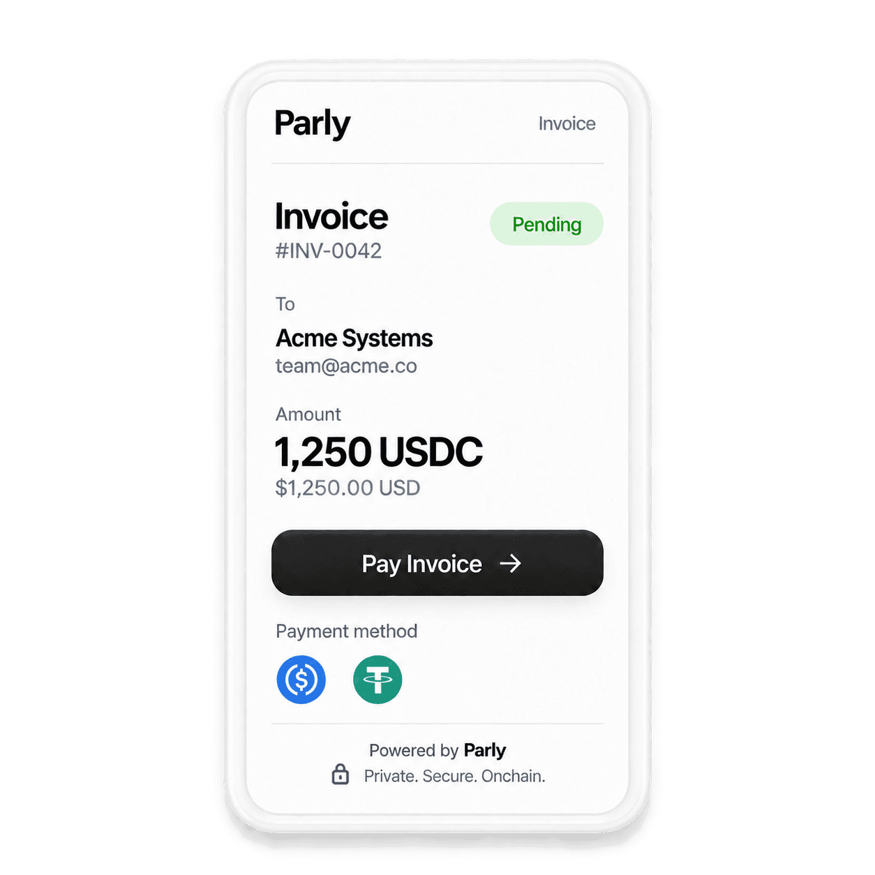 Parly private invoice payment page